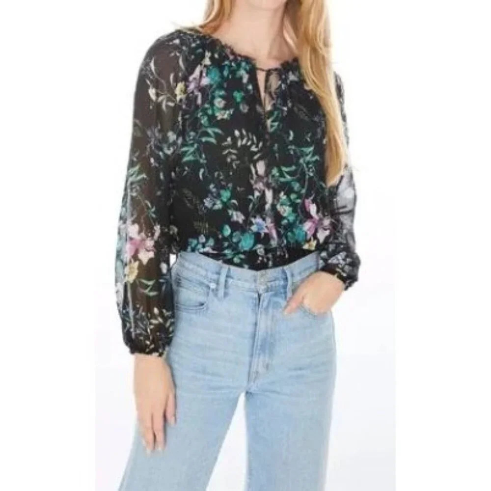 NWT Generation Love Hallie Floral 100% Silk Semi Sheer Blouse-sz Large
